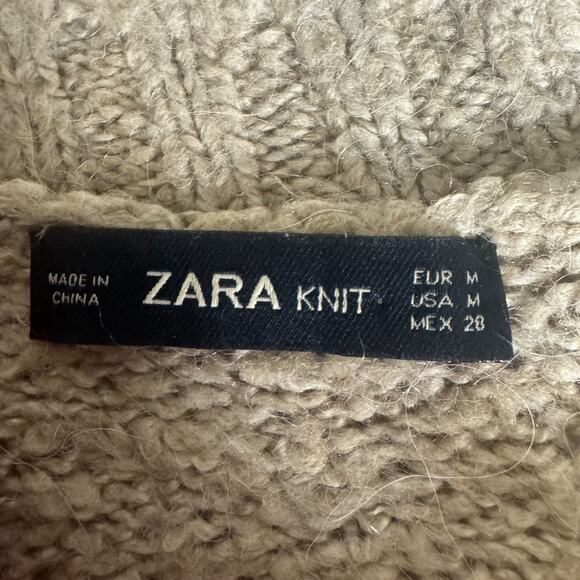 Zara Women's Tan Beige Alpaca Wool Knit Butterfly Sequin Beaded Sweater Top Sz M - Picture 3 of 9